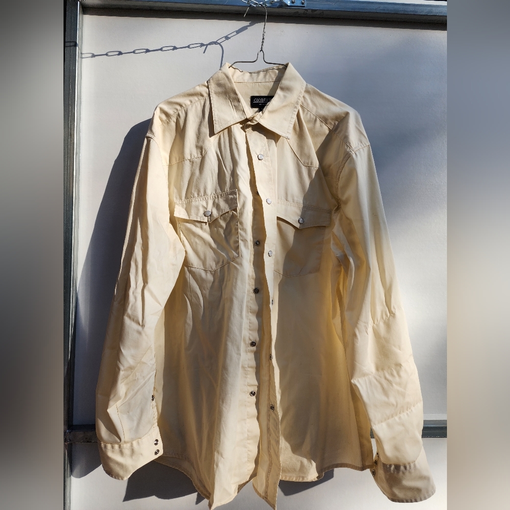 Mens cream pearl snap button down